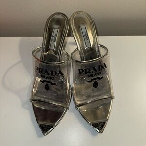 Prada clear PVC silver slides